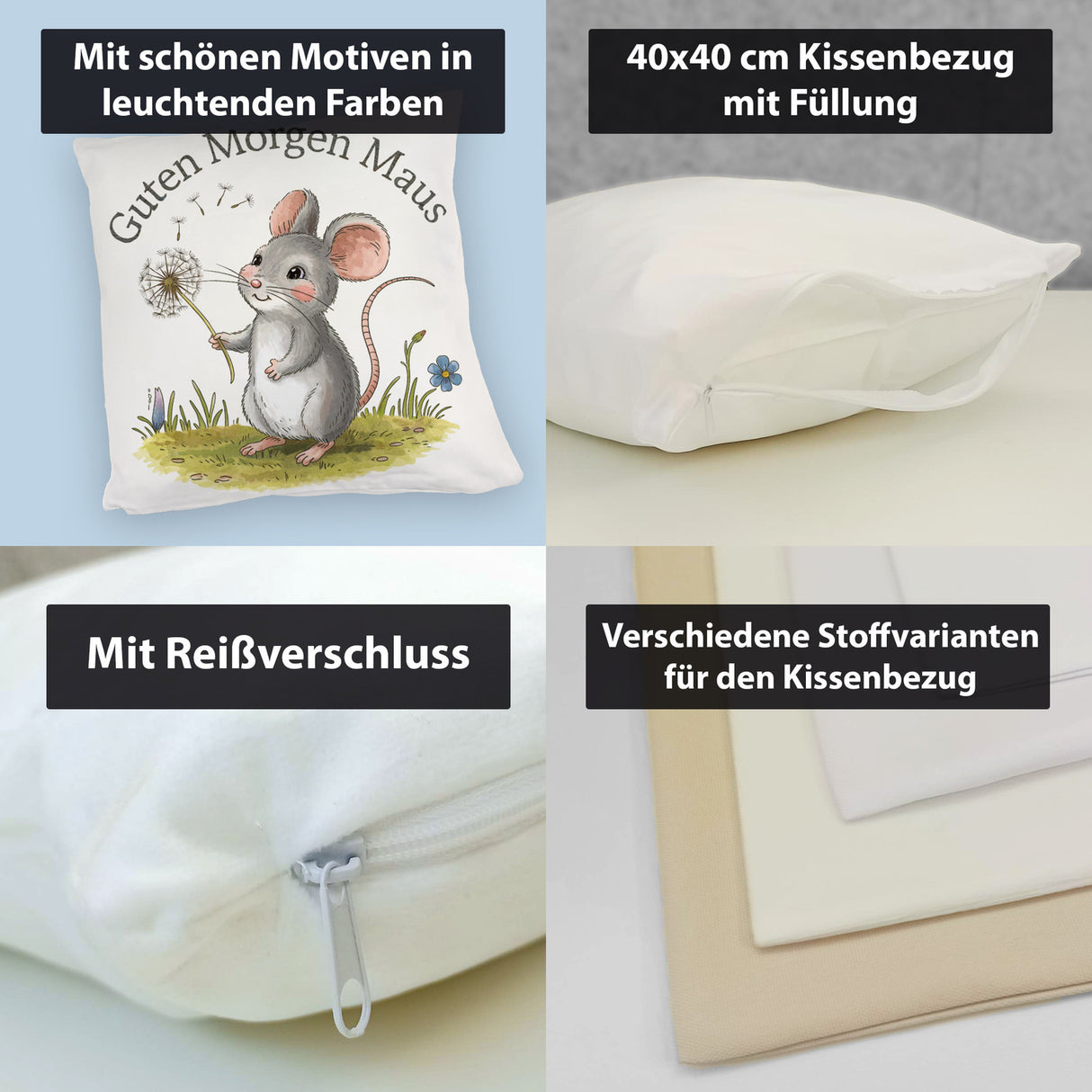 Maus mit Löwenzahn - Guten Morgen Kissen