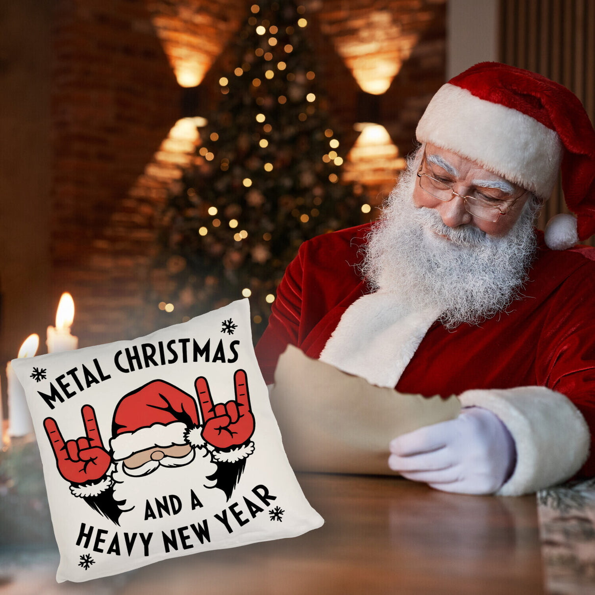 Weihnachtsmann Rockzeichen Metal Christmas Kissen