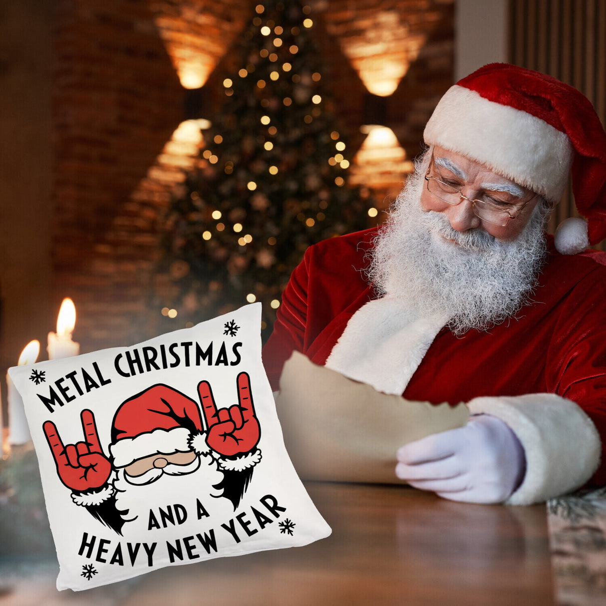 Weihnachtsmann Rockzeichen Metal Christmas Kissen