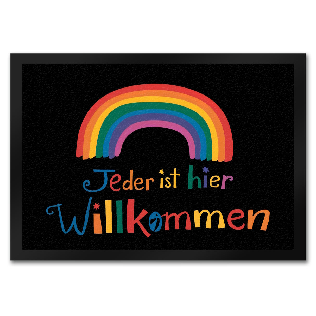 Jeder ist hier Wilkommen Regenbogen Fußmatte in 35x50 cm