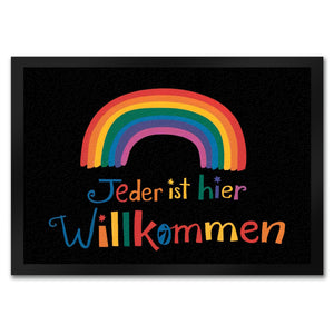 Jeder ist hier Wilkommen Regenbogen Fußmatte in 35x50 cm