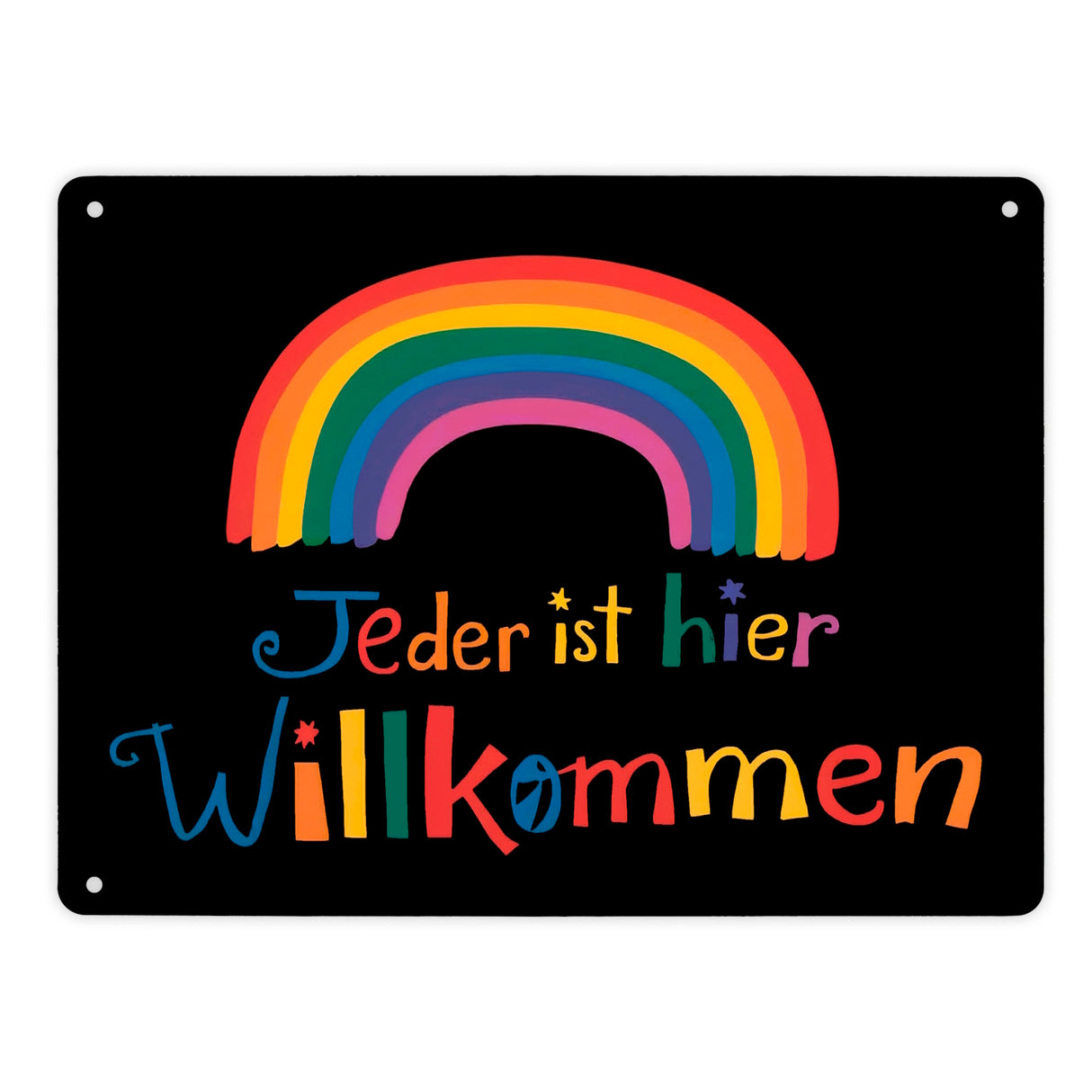 Jeder ist hier Willkommen Regenbogen Metallschild in 15x20 cm