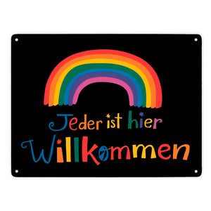 Jeder ist hier Willkommen Regenbogen Metallschild in 15x20 cm