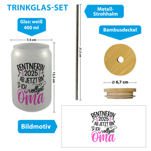 Rentnerin - Vollzeit Oma 2025 Trinkglas mit Bambusdeckel