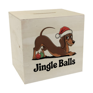 Dackel mit Weihnachtsmütze Jingle Balls Spardose