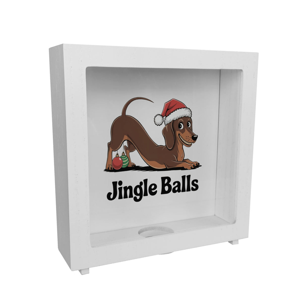 Dackel mit Weihnachtsmütze Jingle Balls Spardose