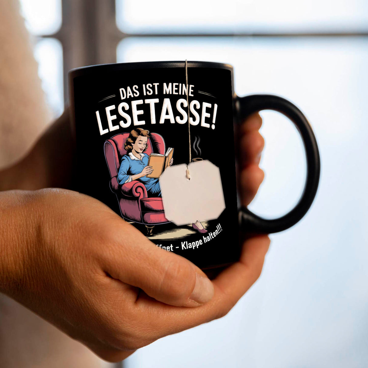 LeseTasse - Buch geöffnet Klappe halten Tasse