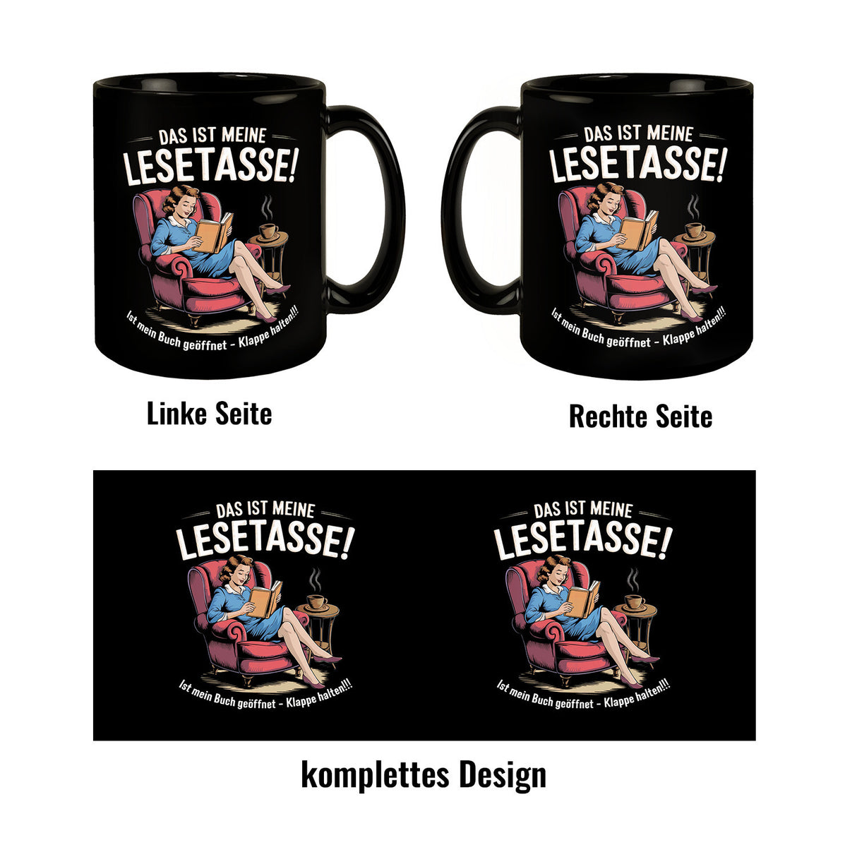 LeseTasse - Buch geöffnet Klappe halten Tasse