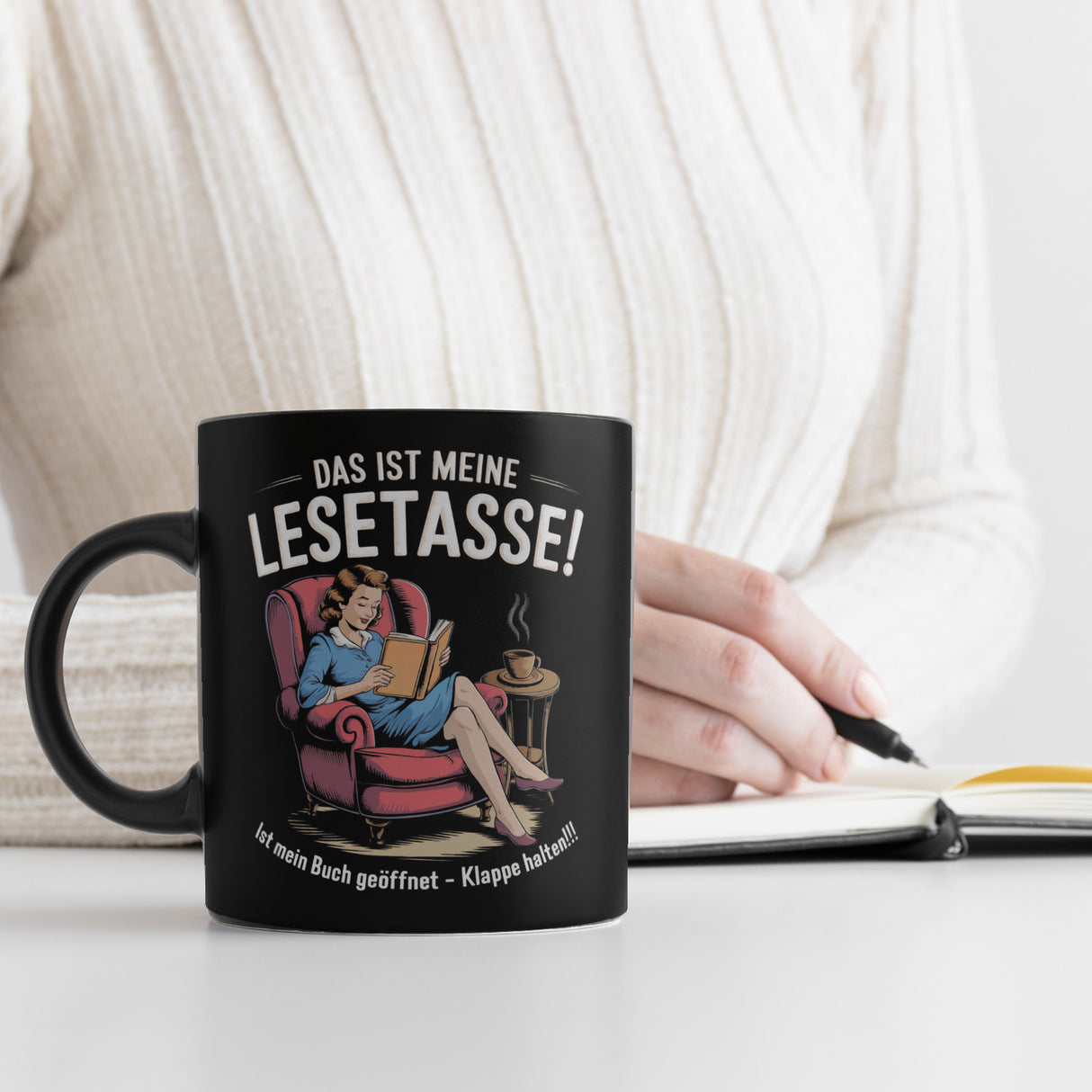 LeseTasse - Buch geöffnet Klappe halten Tasse