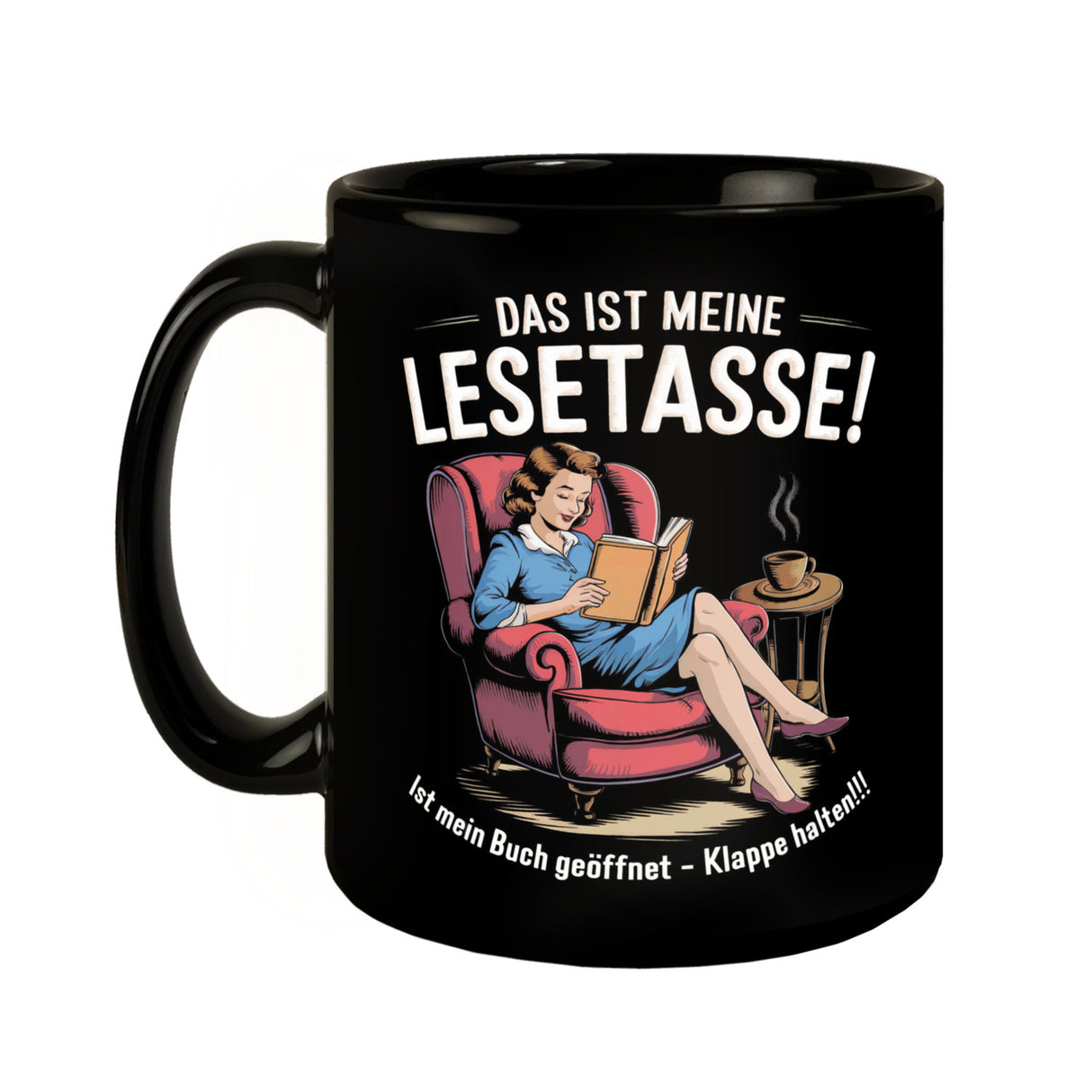 LeseTasse - Buch geöffnet Klappe halten Tasse