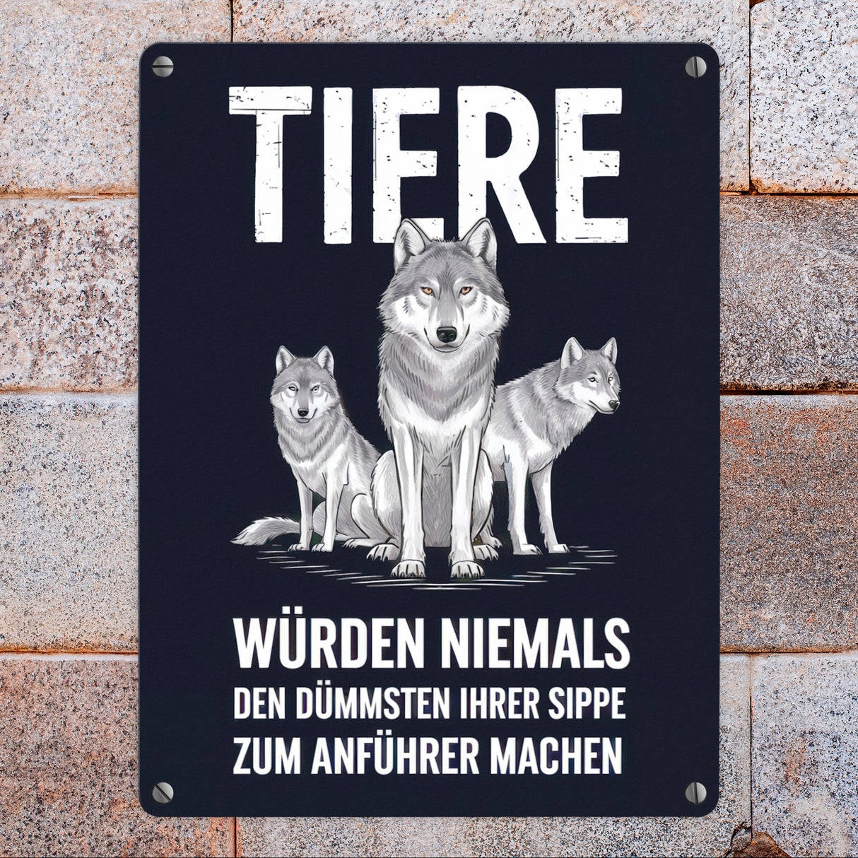 Drei Wölfe - Tiere wählen klug Metallschild in 15x20 cm