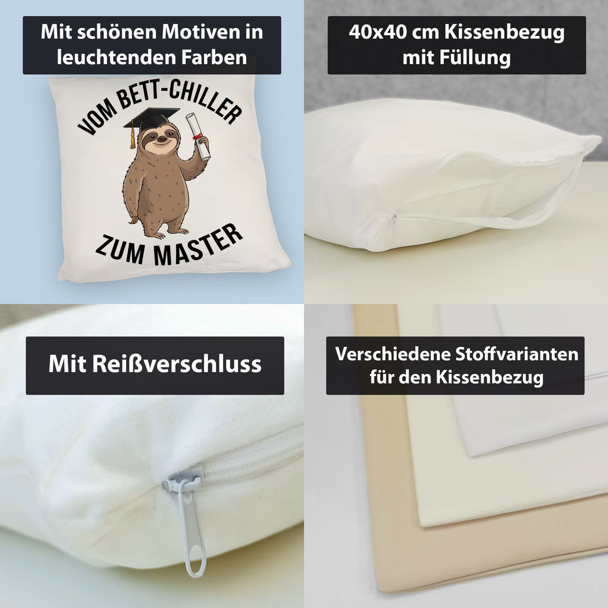 Cartoon-Faultier mit Doktorhut - Vom Bett-Chiller zum Master Kissen