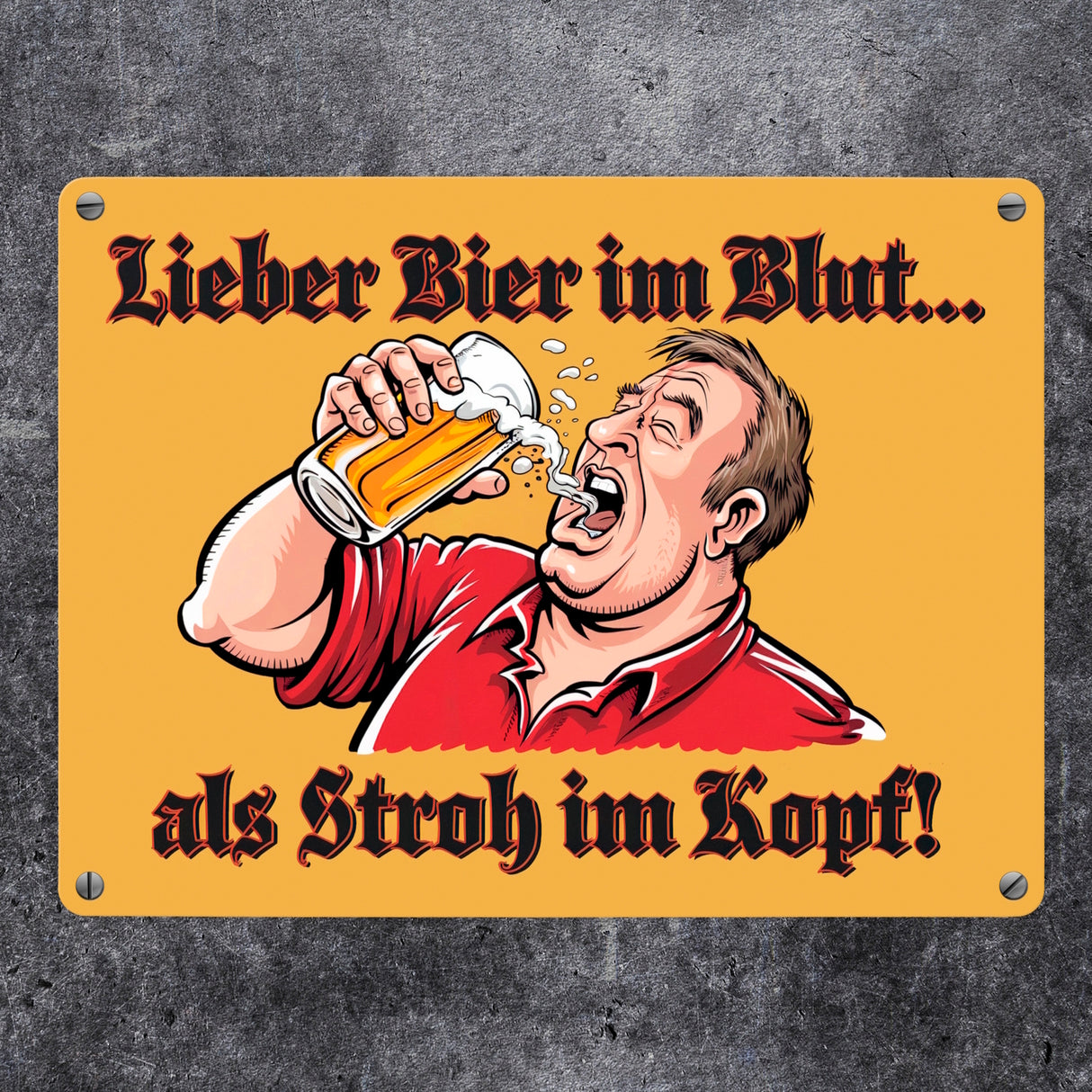 Trinkender Mann - Lieber Bier im Blut Metallschild in 15x20 cm