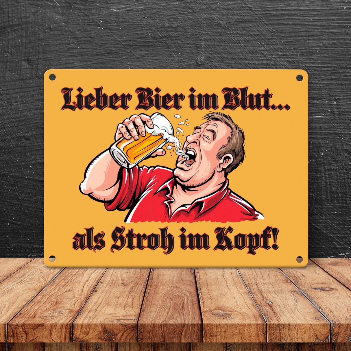 Trinkender Mann - Lieber Bier im Blut Metallschild in 15x20 cm