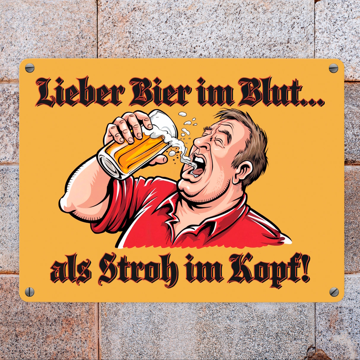 Trinkender Mann - Lieber Bier im Blut Metallschild in 15x20 cm