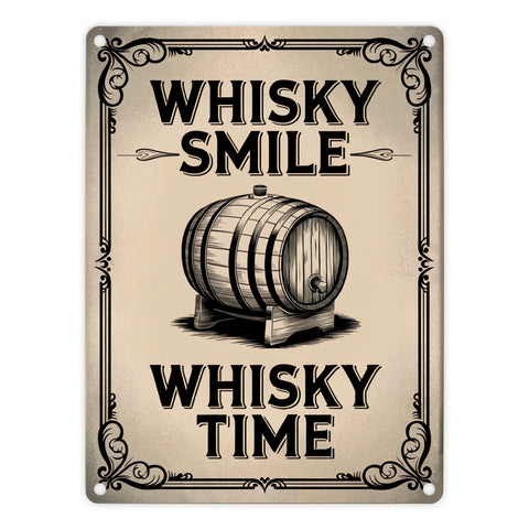 Holzfass Illustration - Whisky Smile Whisky Time Metallschild in 15x20 cm