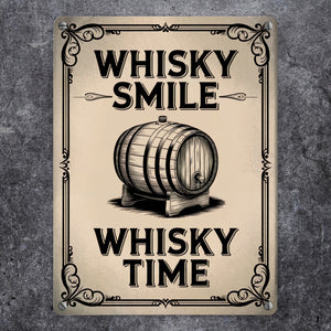 Holzfass Illustration - Whisky Smile Whisky Time Metallschild in 15x20 cm