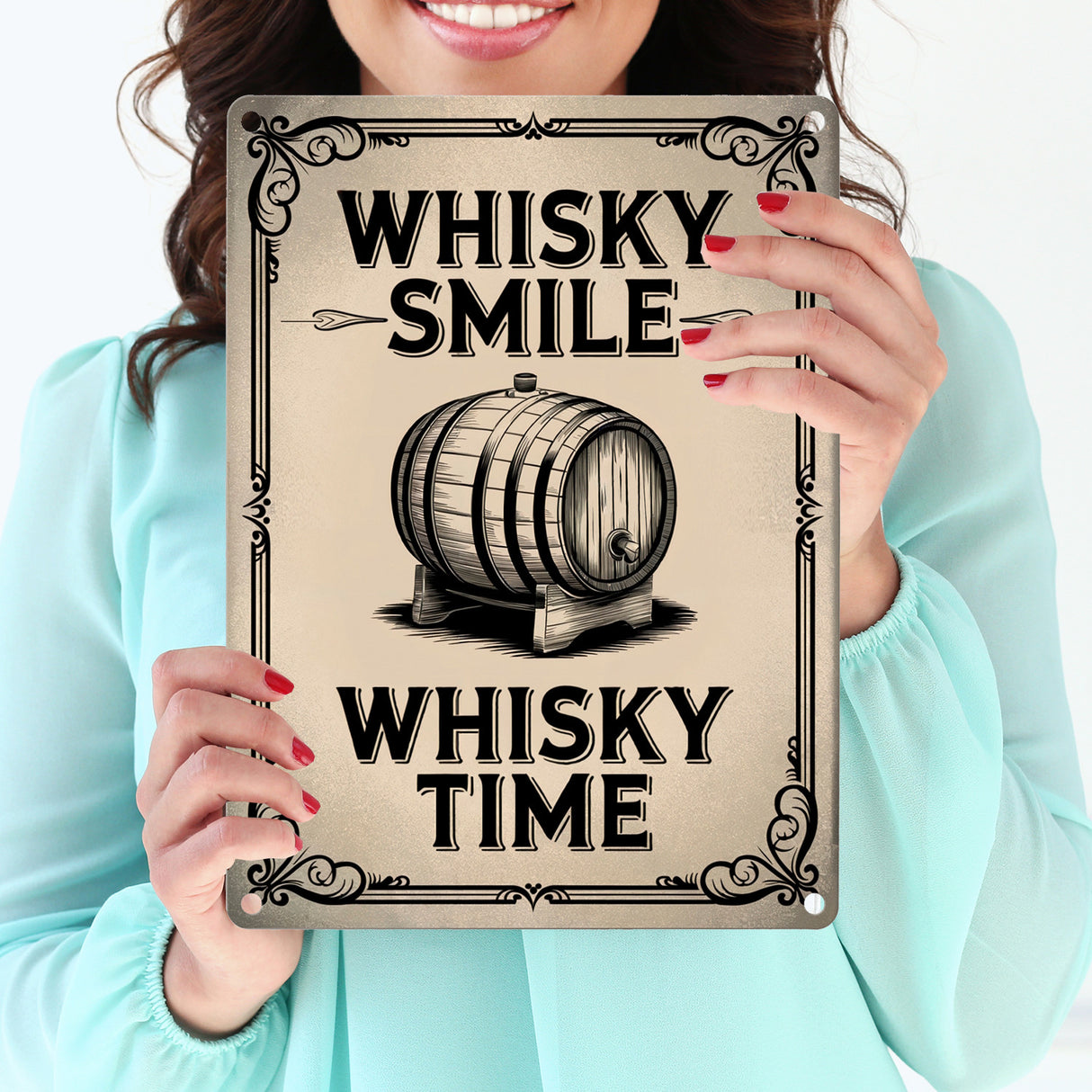 Holzfass Illustration - Whisky Smile Whisky Time Metallschild in 15x20 cm