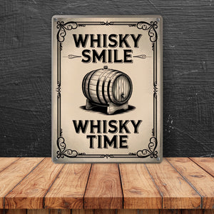 Holzfass Illustration - Whisky Smile Whisky Time Metallschild in 15x20 cm