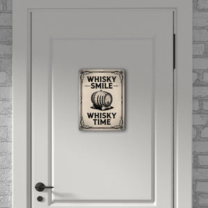 Holzfass Illustration - Whisky Smile Whisky Time Metallschild in 15x20 cm