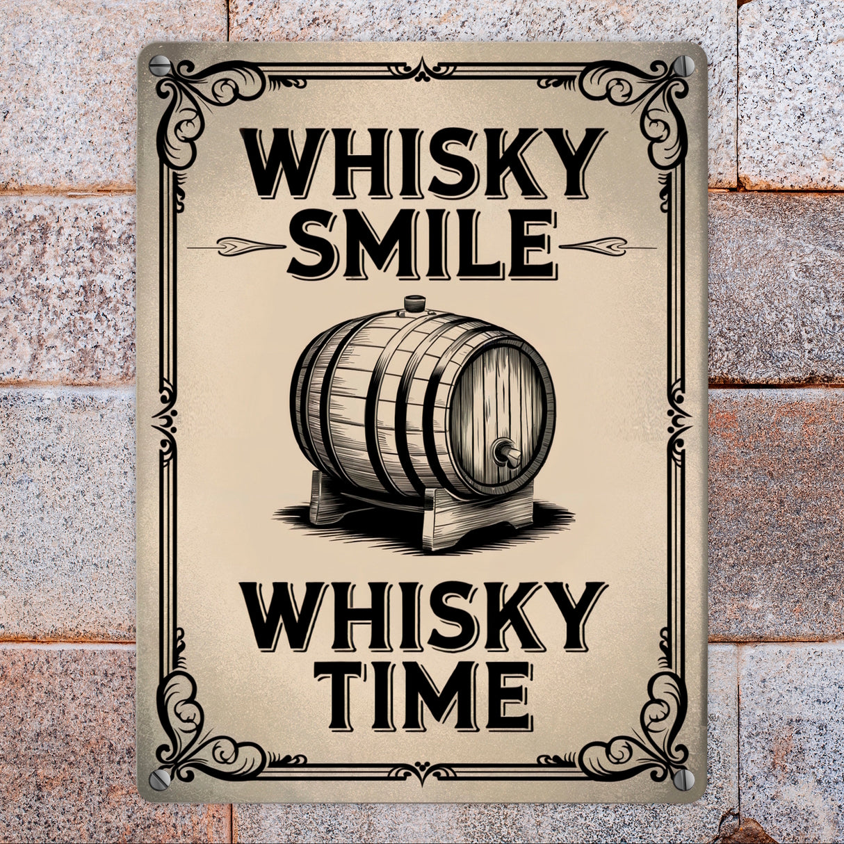 Holzfass Illustration - Whisky Smile Whisky Time Metallschild in 15x20 cm