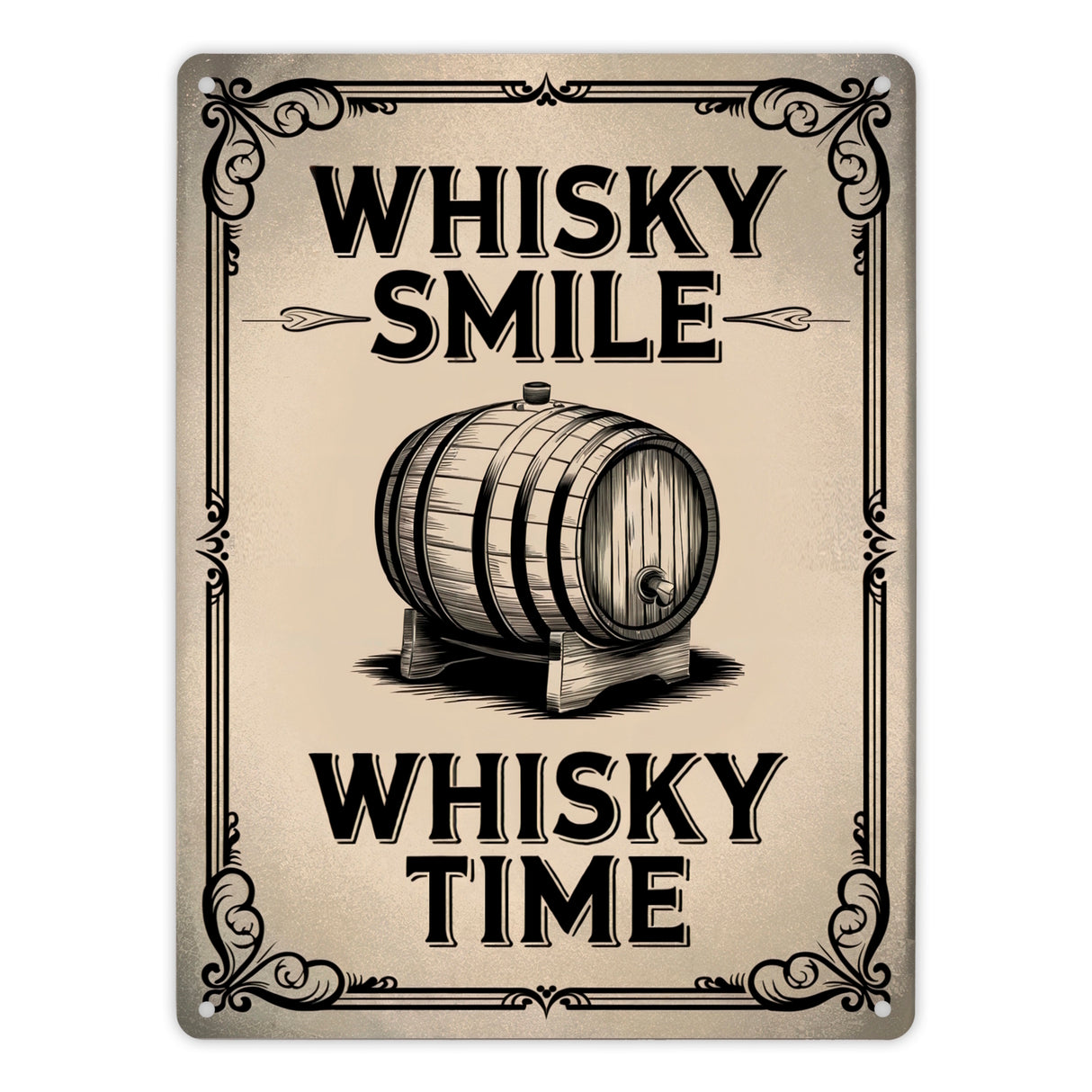 Holzfass Illustration - Whisky Smile Whisky Time Metallschild in 15x20 cm