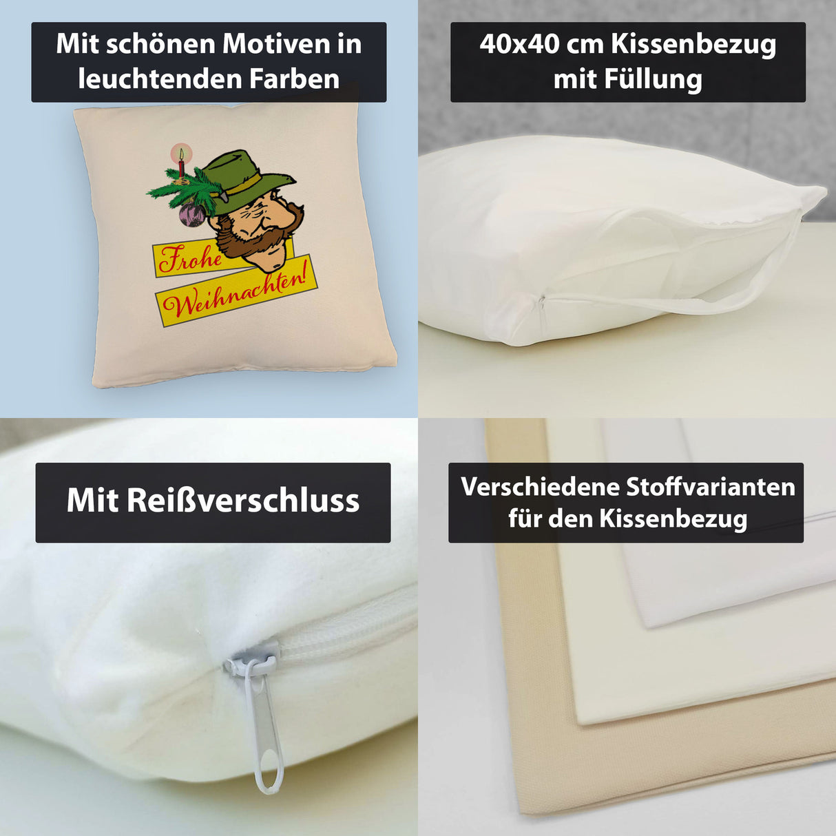 Bayer mit Hut Kissen mit Spruch Frohe Weihnachten