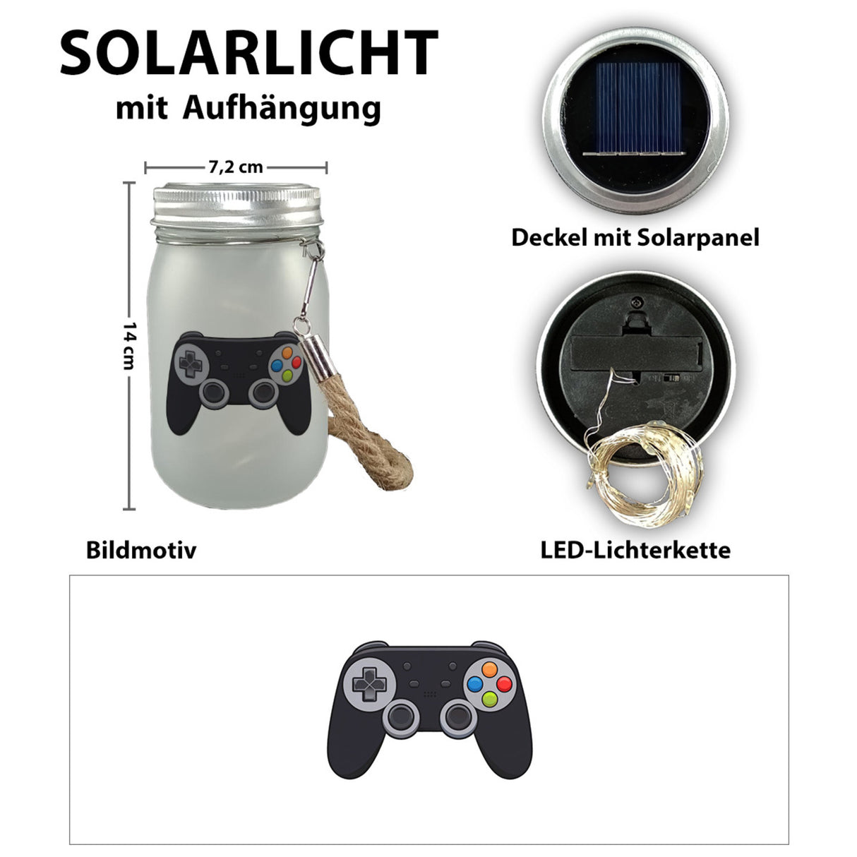 Videospiel-Controller Solarlicht - Gamer Deko Lampe