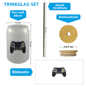 Videospiel-Controller Trinkglas mit Bambusdeckel - Gamer Geschenk