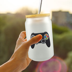 Videospiel-Controller Trinkglas mit Bambusdeckel - Gamer Geschenk