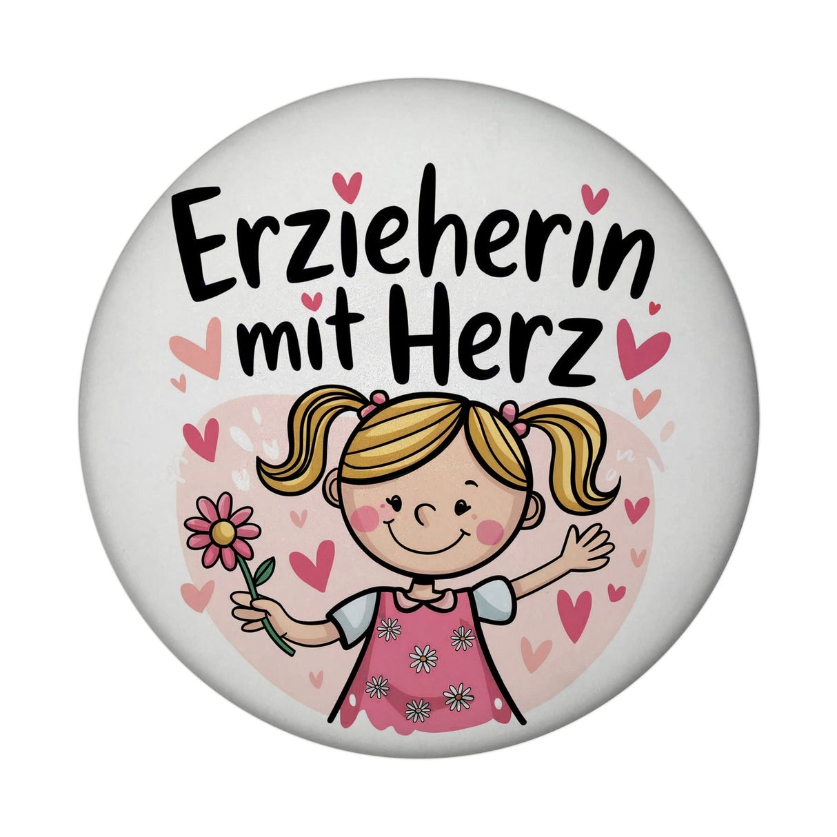 Fröhliche Cartoon-Figur - Erzieherin mit Herz Magnet