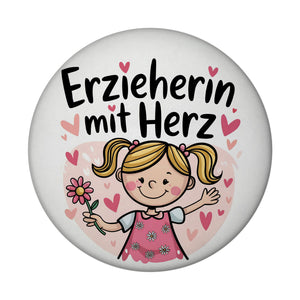 Fröhliche Cartoon-Figur - Erzieherin mit Herz Magnet