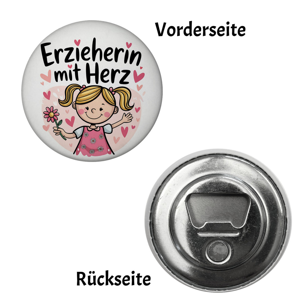 Fröhliche Cartoon-Figur - Erzieherin mit Herz Magnet