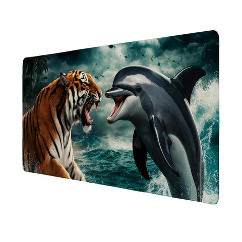 Tiger und Delfin Schreibtischunterlage 69x31cm XXL Mauspad - Tierische Energie für Ihren Arbeitsplatz