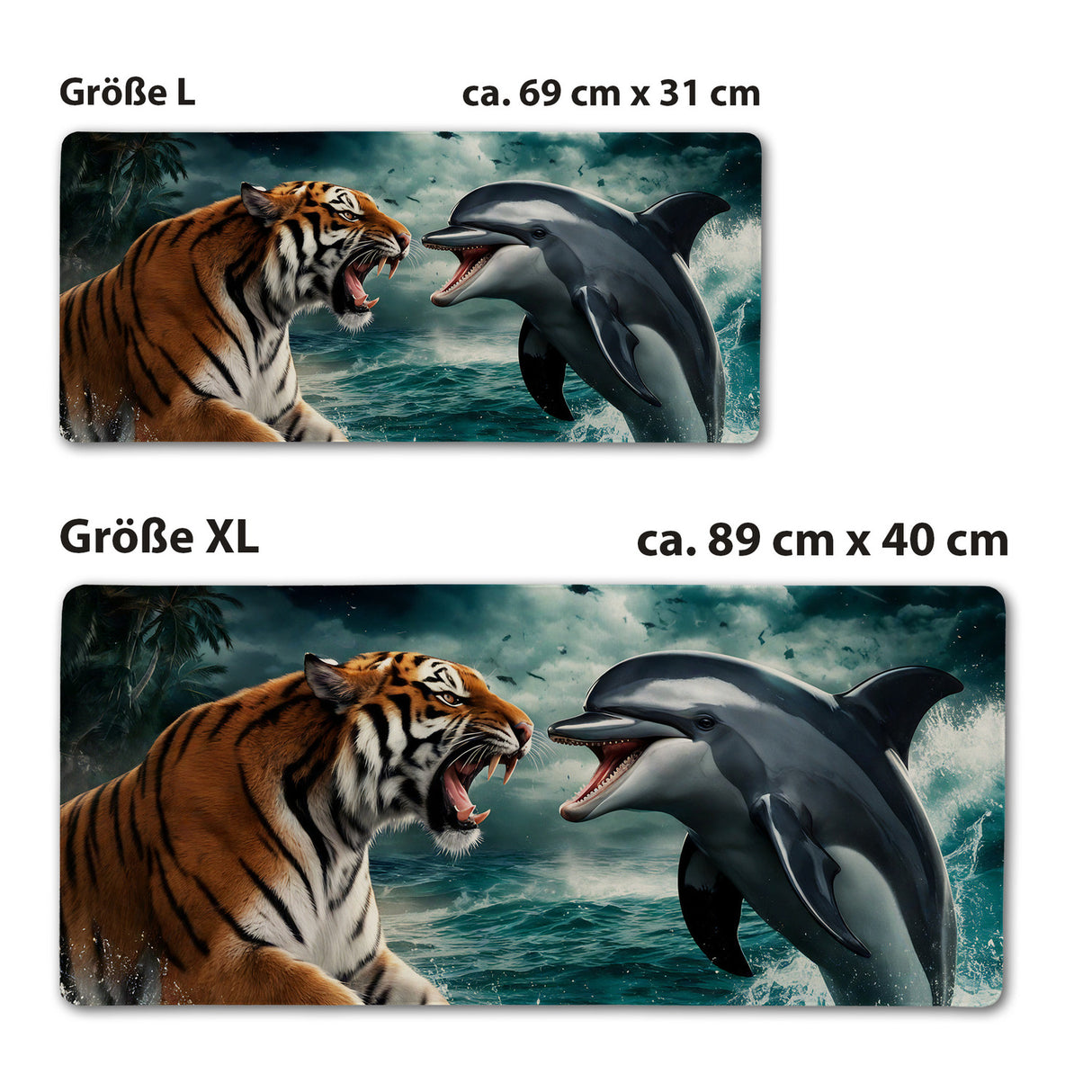 Tiger und Delfin Schreibtischunterlage 69x31cm XXL Mauspad - Tierische Energie für Ihren Arbeitsplatz