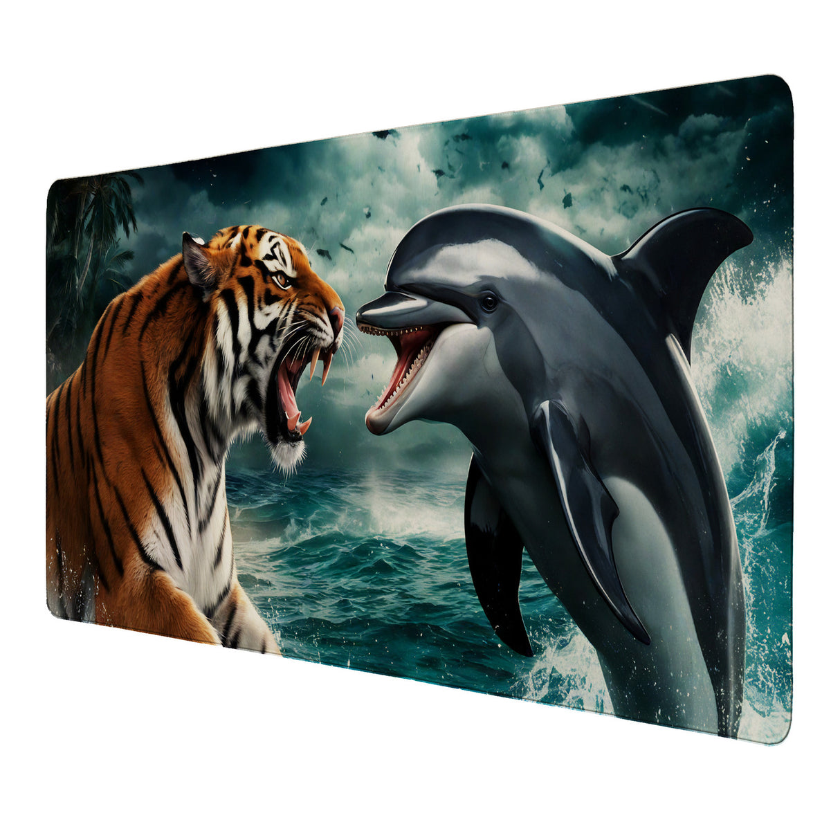 Tiger und Delfin Schreibtischunterlage 69x31cm XXL Mauspad - Tierische Energie für Ihren Arbeitsplatz