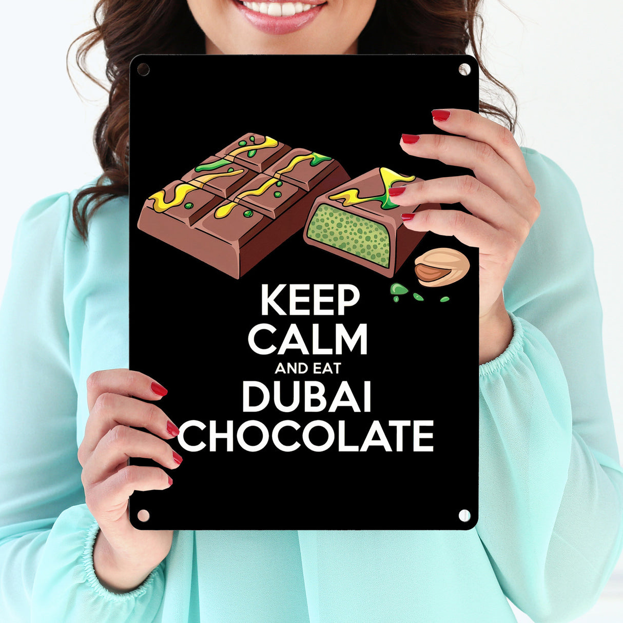 Dubai Schokolade Metallschild in 15x20 cm - Keep Calm and eat Dubai Chocolate