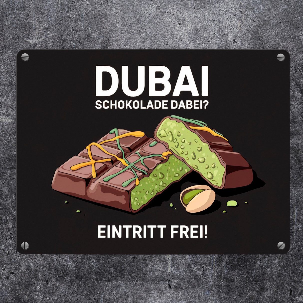 DUBAI SCHOKOLADE DABEI Metallschild in 15x20 cm - Eintritt frei