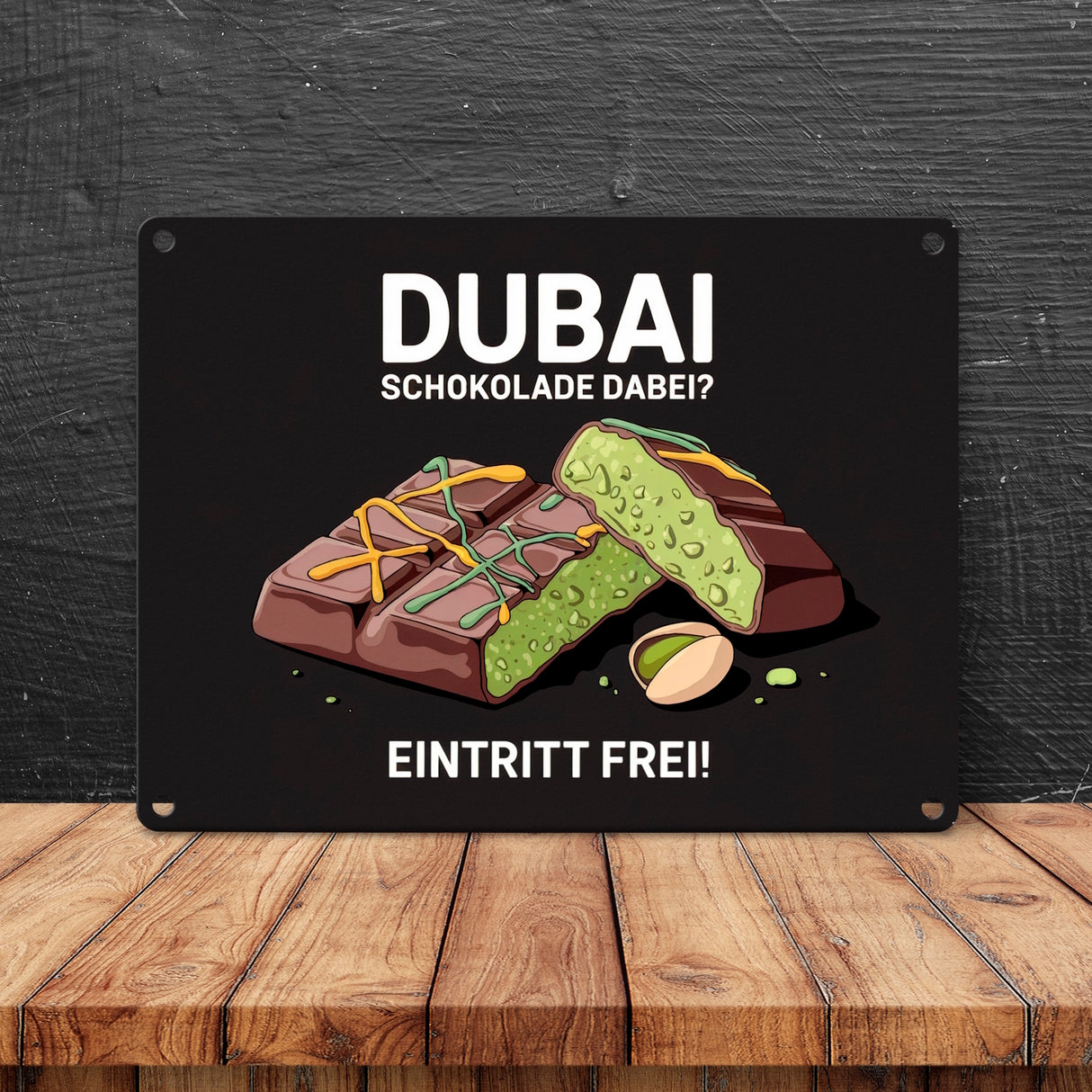 DUBAI SCHOKOLADE DABEI Metallschild in 15x20 cm - Eintritt frei