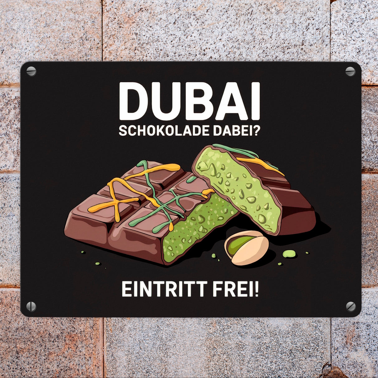 DUBAI SCHOKOLADE DABEI Metallschild in 15x20 cm - Eintritt frei