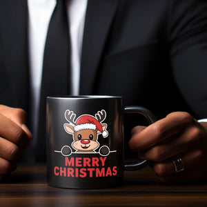 Rentier mit Weihnachtsmütze - MERRY CHRISTMAS Tasse