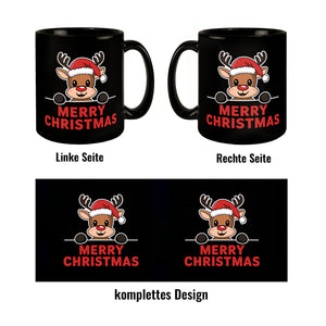 Rentier mit Weihnachtsmütze - MERRY CHRISTMAS Tasse