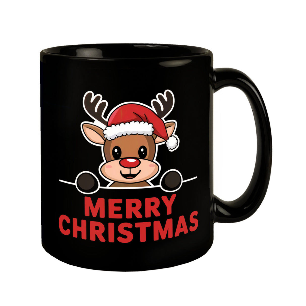 Rentier mit Weihnachtsmütze - MERRY CHRISTMAS Tasse