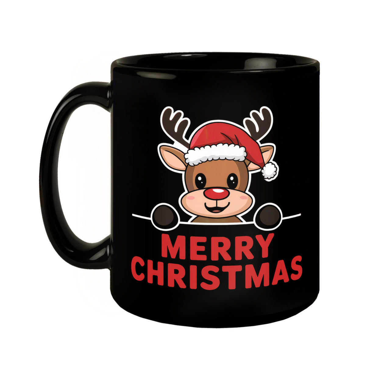 Rentier mit Weihnachtsmütze - MERRY CHRISTMAS Tasse