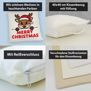 Niedliches Rentier mit Mütze - Merry Christmas Kissen