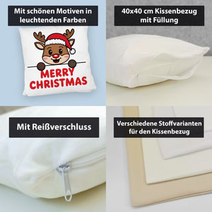 Niedliches Rentier mit Mütze - Merry Christmas Kissen