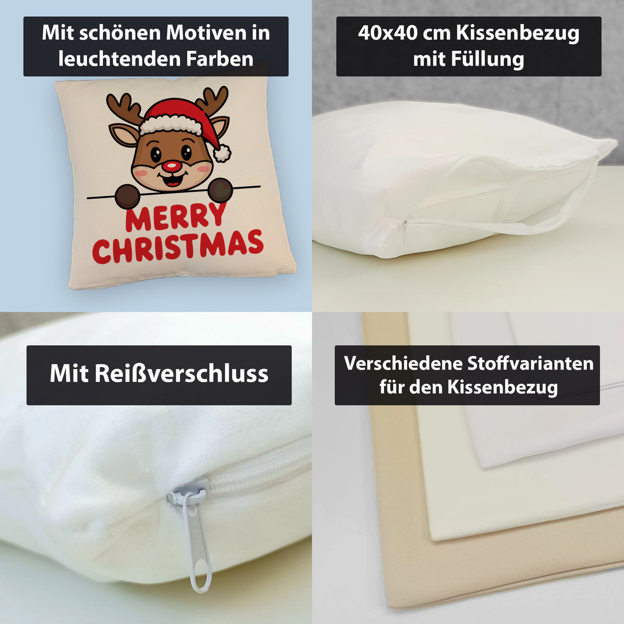 Niedliches Rentier mit Mütze - Merry Christmas Kissen