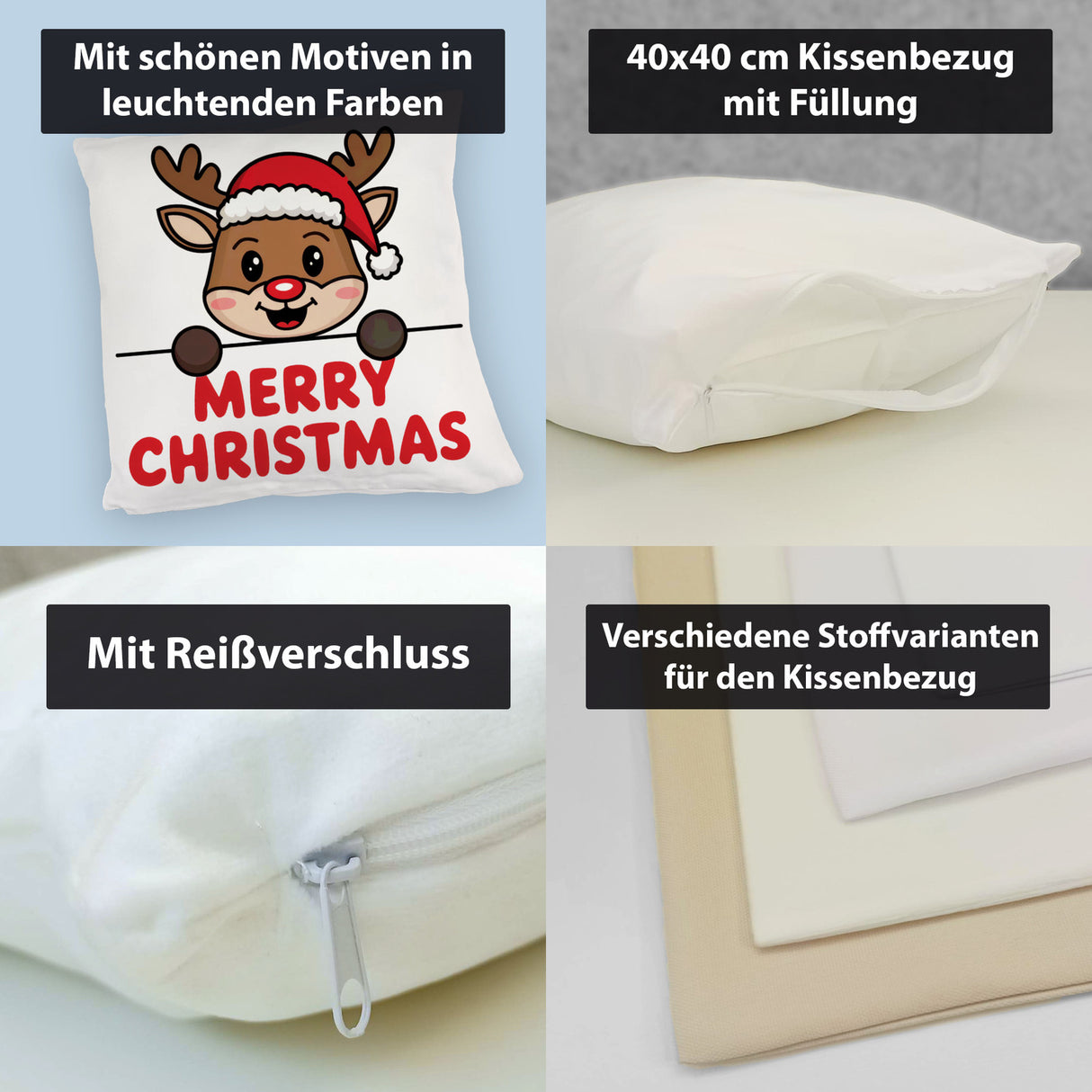 Niedliches Rentier mit Mütze - Merry Christmas Kissen