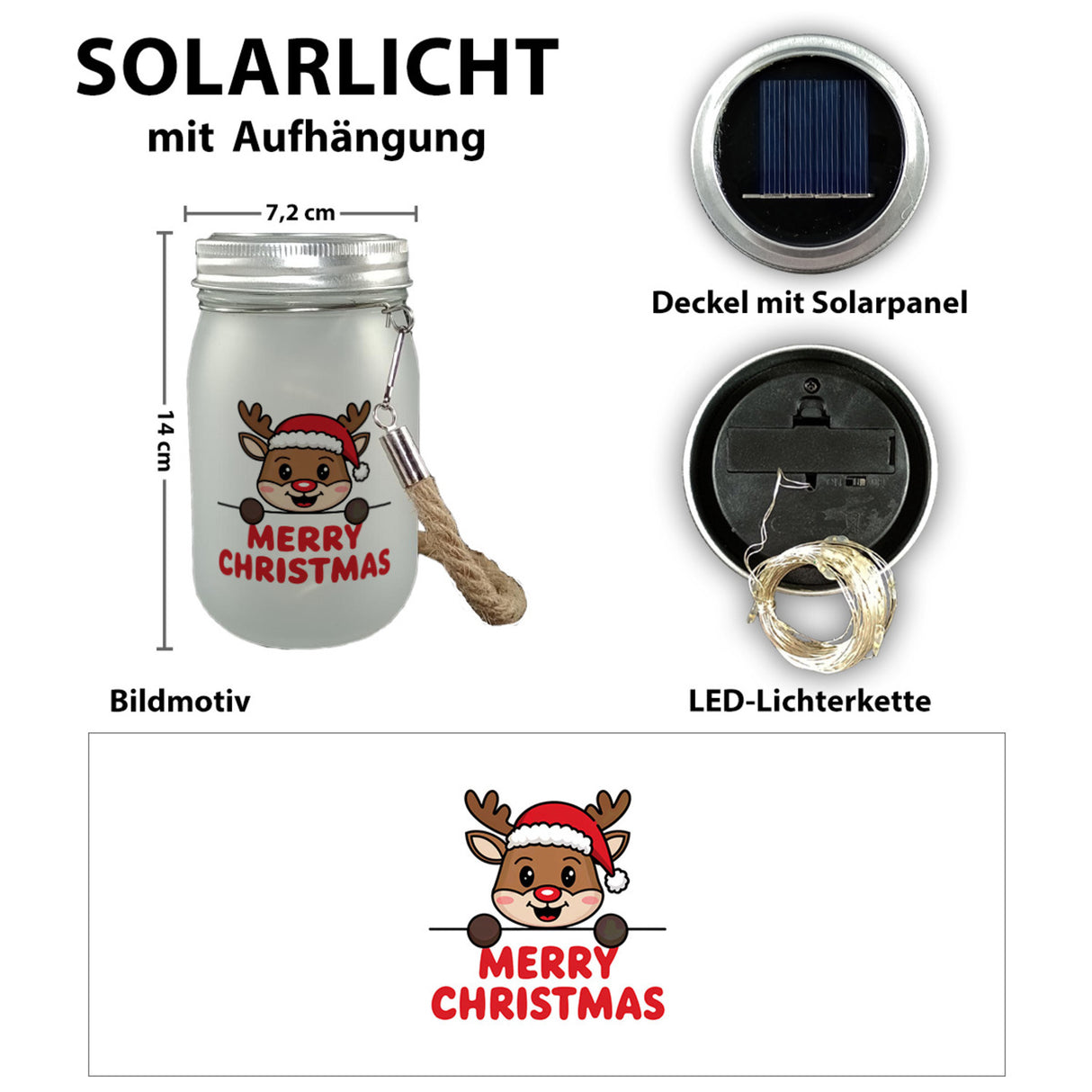 Niedliches Rentier - Merry Christmas Solarlicht