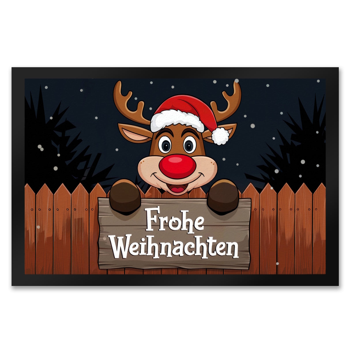 Rentier mit Weihnachtsmannmütze - Frohe Weihnachten Fußmatte in 35x50 cm